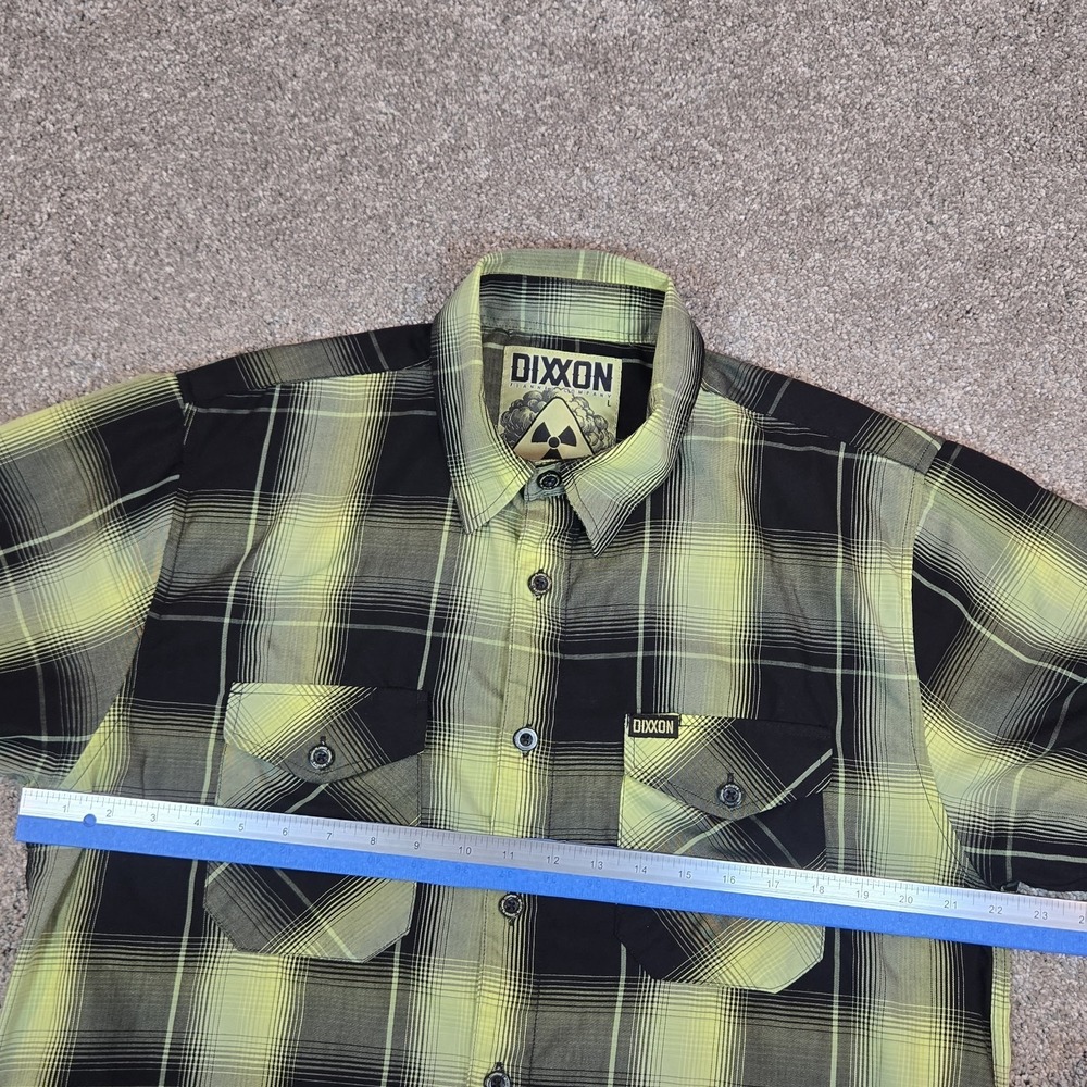 Dixxon Flannel Co Radium Bamboo Short Sleeve Plaid Shirt Mens Large Black Yellow - Picture 4 of 8